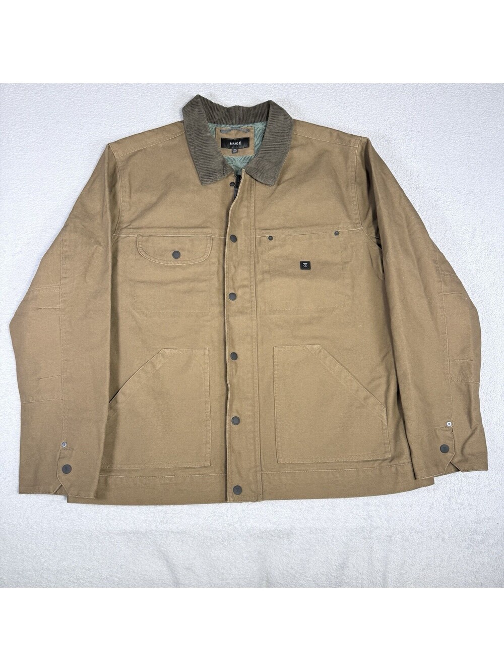 Roark Canvas Fireman's Clip Closure Jacket Brown Size Mens XL Fleece